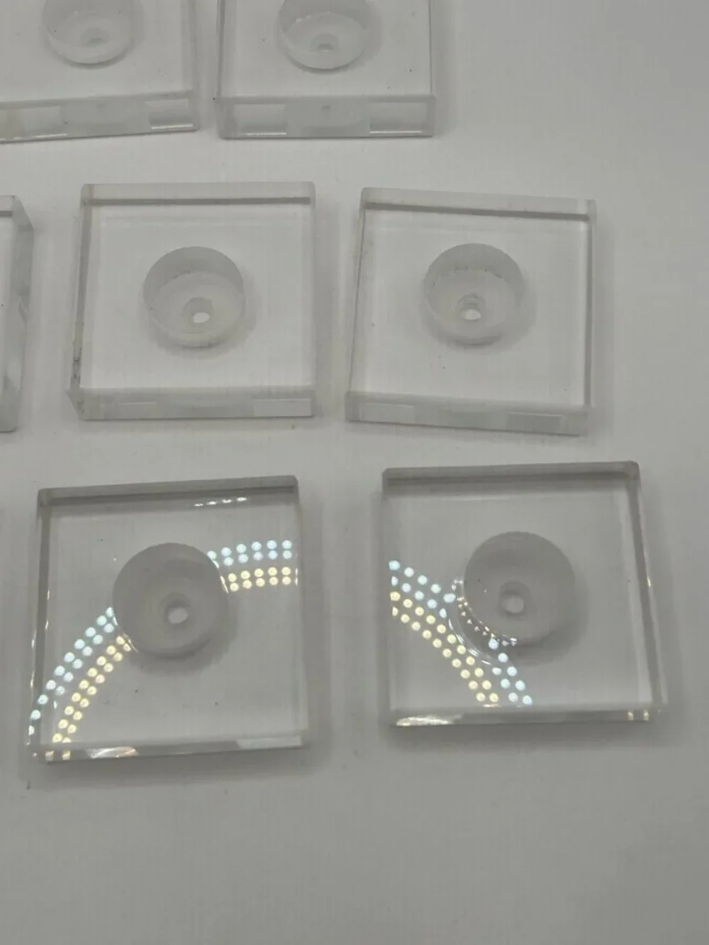 Lot of 8 Clear Acrylic Lucite Display Mount Blocks 2” Square Recessed Center